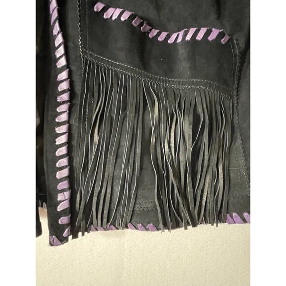 Vanna White Women’s Black/Purple Suede Leather Fringe Blazer Jacket - Size 14 - Picture 13 of 14